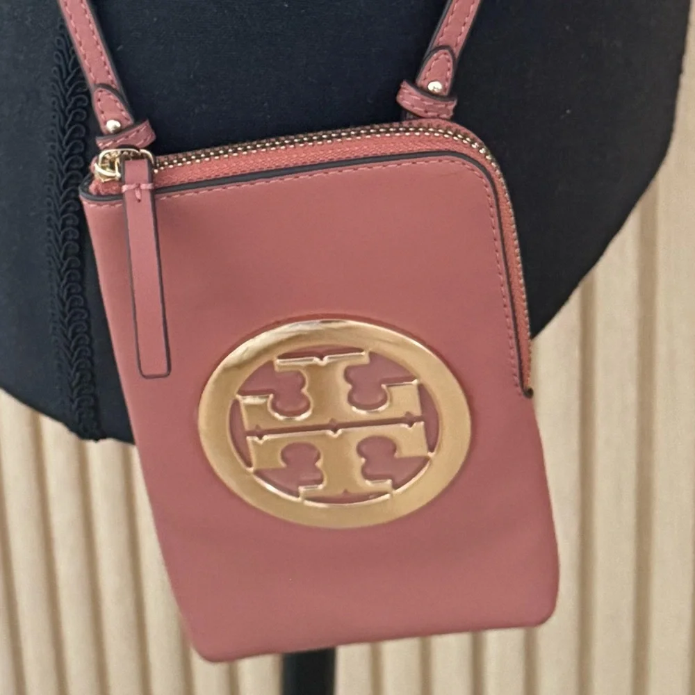 Tory Burch New Light Brown and Gold Charlie Mini Phone Crossbody